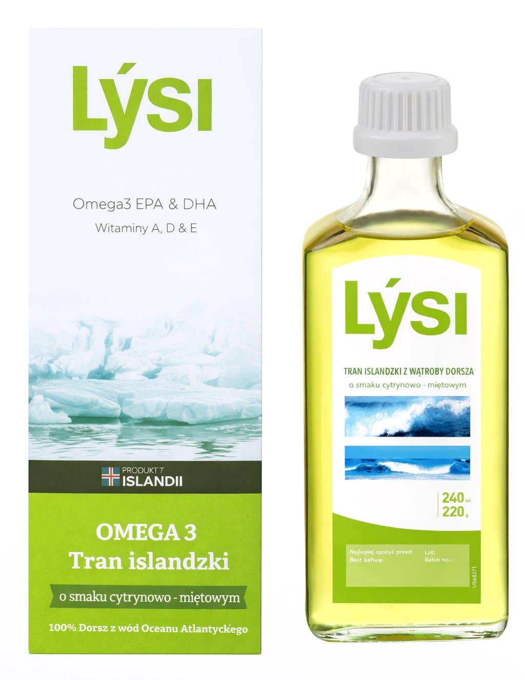 Lysi Omega 3 Tran Islandzki (Icelandic Cod Liver Oil) - 240ml (220g) – Lysi förpackning