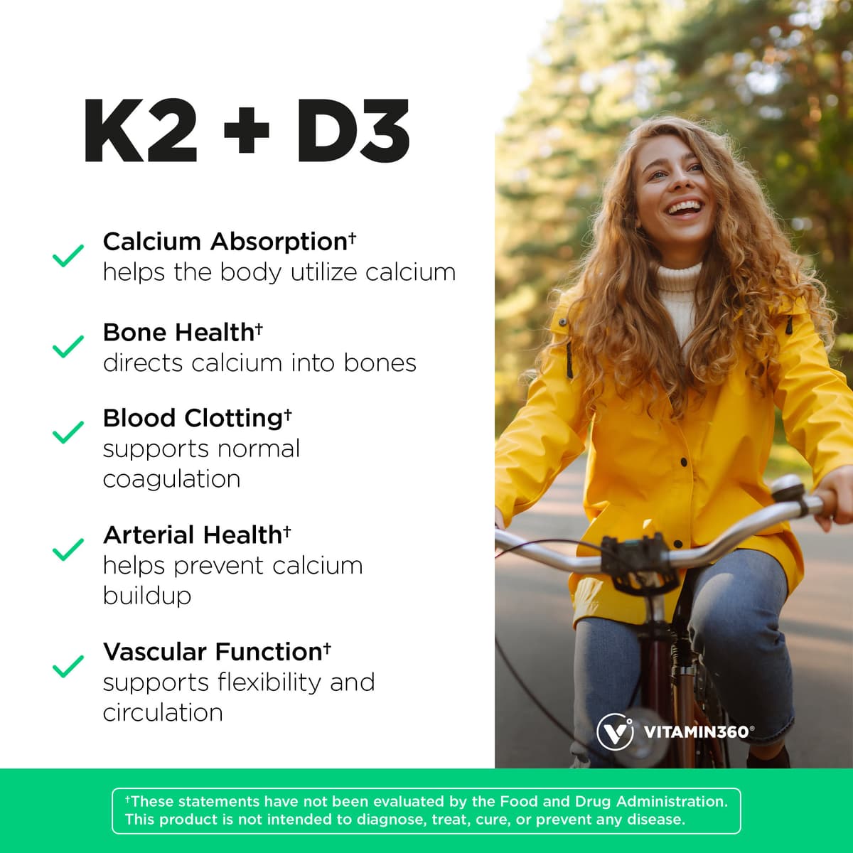 Vitamin360 - K2- ja D3-vitamiini - 120 kasviskapselia