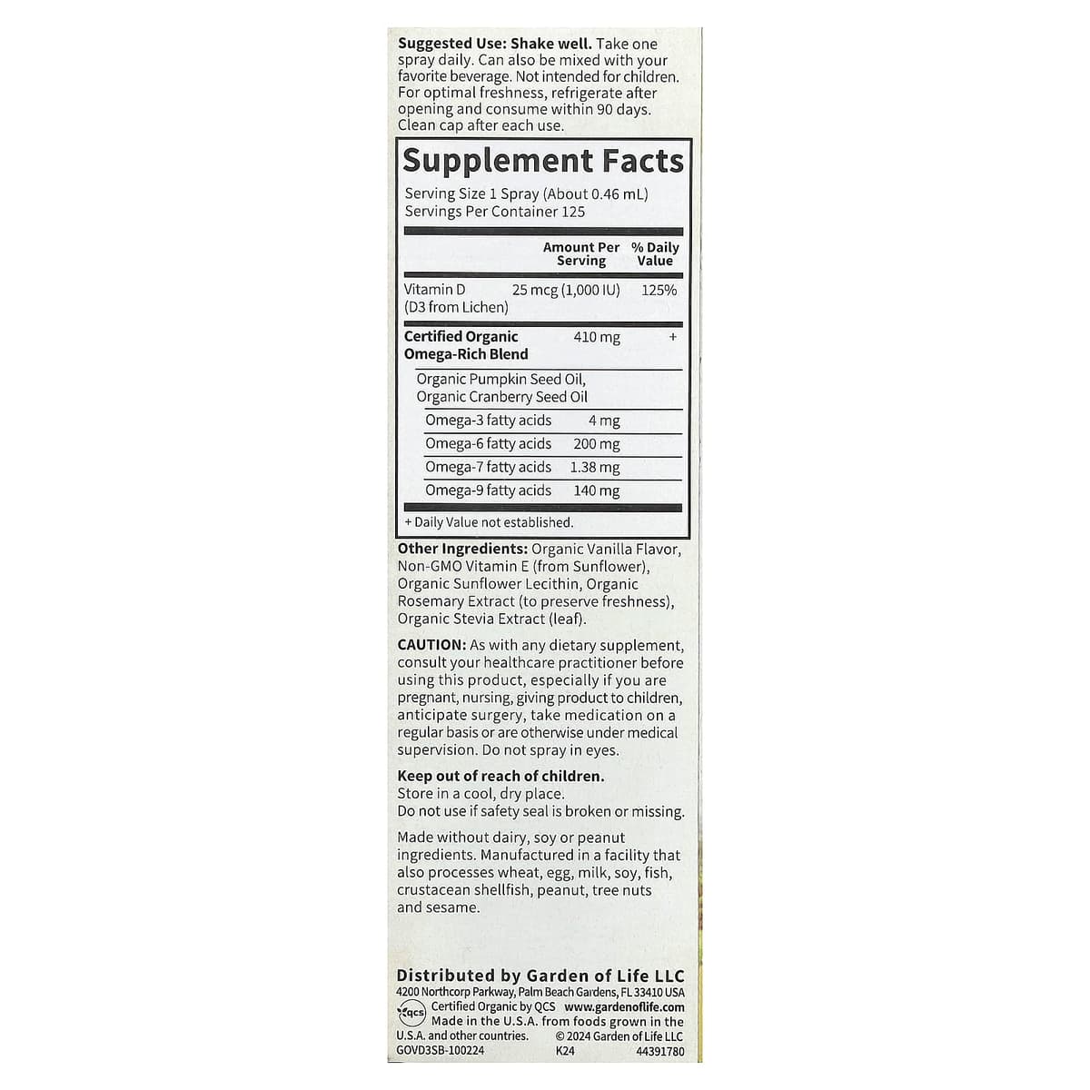 Garden of Life - mykind Organics vegaaninen D3-vitamiini - Luomu suihke, 58 ml