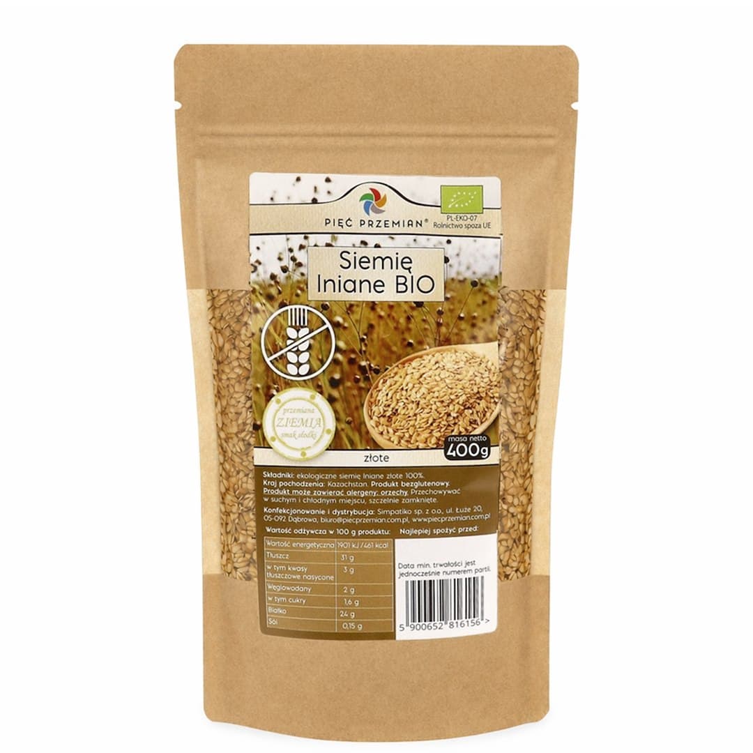 Pięć Przemian - Golden Flaxseed Organic Gluten-Free 400g – Pięć Przemian förpackning