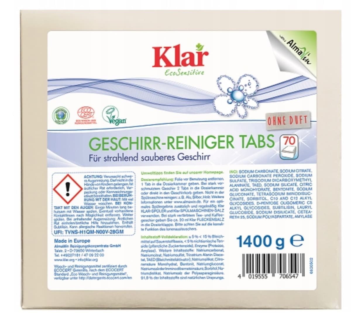 Klar - Dishwasher Cleaner Tabs - 70 Tabs