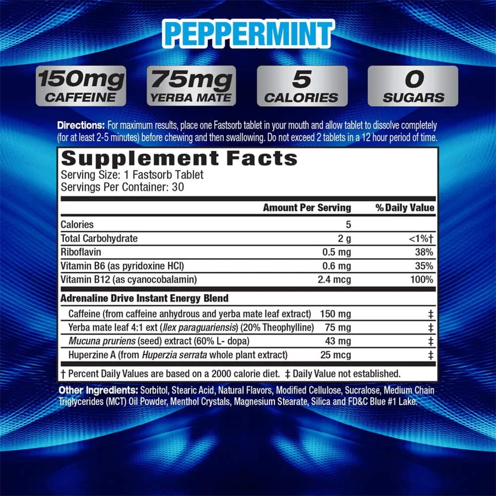 MHP - Adrenaline Drive - Fast Acting Energy Mint - 30 Tabs