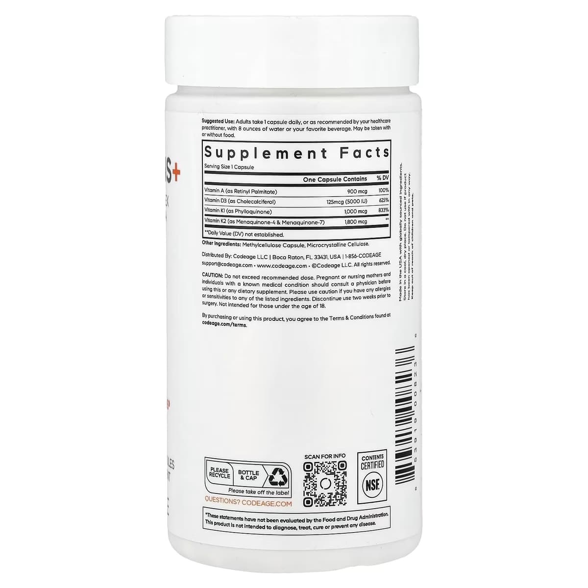 Codeage A D K Vitaminer+ - 180 Vcaps - 180 Vegetabilske Kapsler
