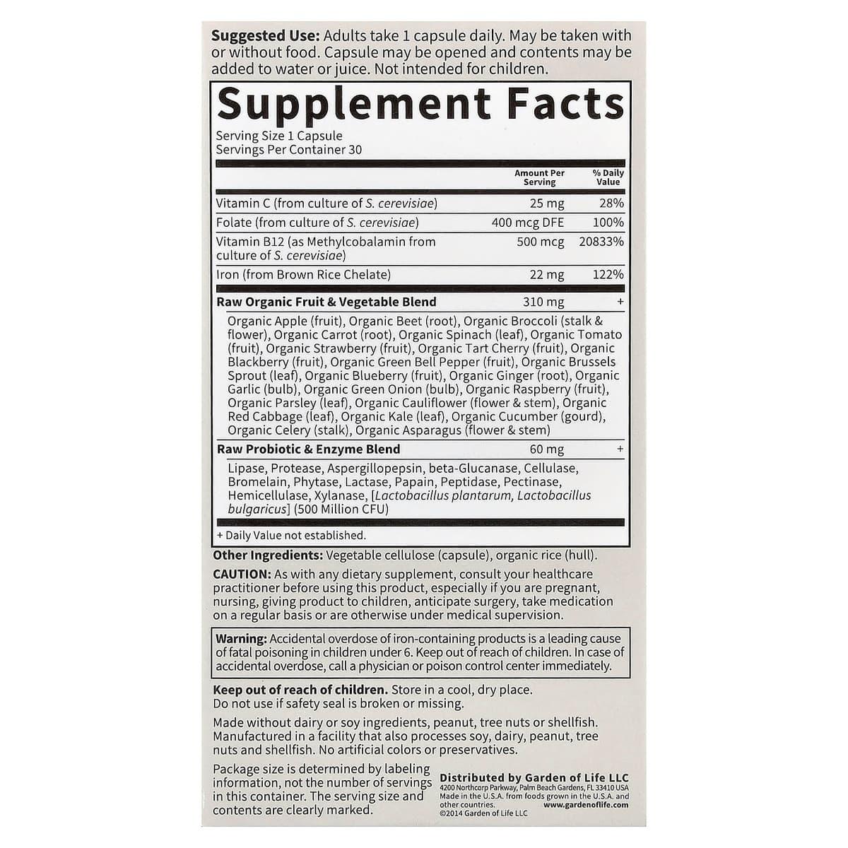 Garden Of Life - Vitamin Code Raw Iron - 30 Kapsler