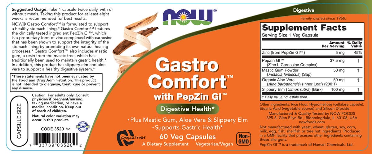 NOW Foods - Gastro Comfort With Pepzin Gi - 60 Vcaps