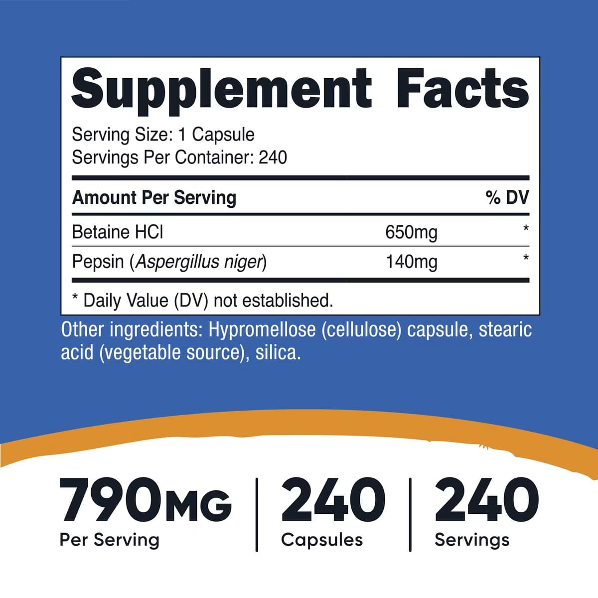 Nutricost - Betaine HCL + Pepsin - 240 Caps