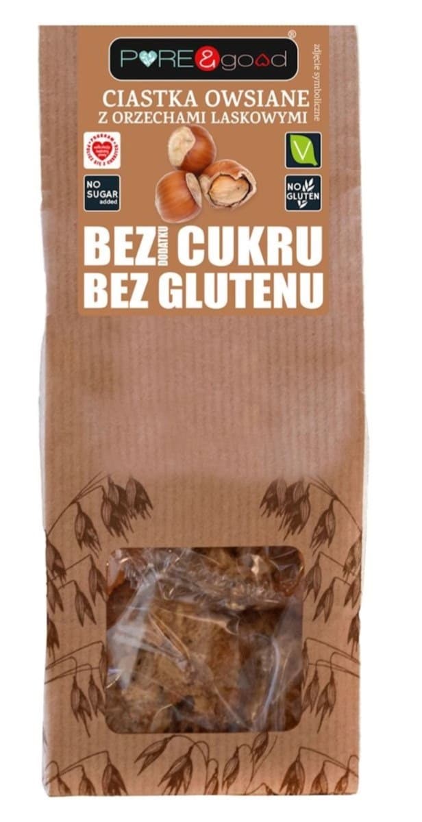 PURE & good - Oat Cookies with Hazelnuts - 150g – PURE & good förpackning
