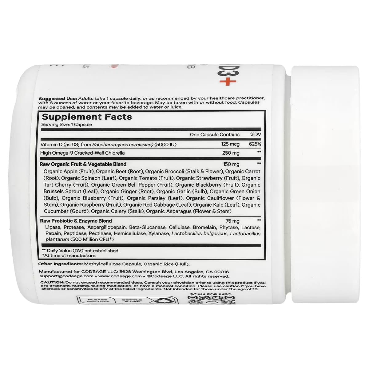 Codeage Raw Vitamin D3+ - 60 Vcaps - 60 Vegetable Caps