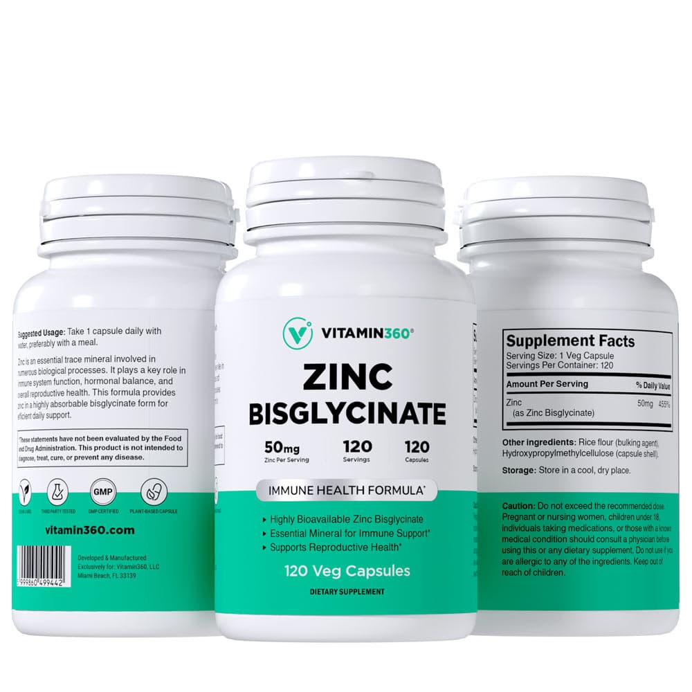 Vitamin360 Zinc Bisglycinate 50 mg - 120 Veg Capsules