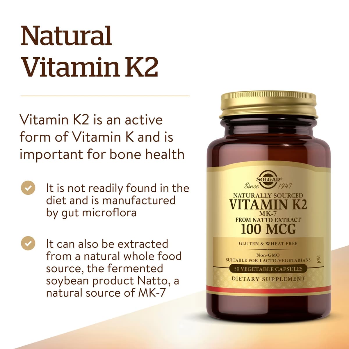 Solgar - Vitamin K2 MK-7 - 50 Vegetabilske Kapsler