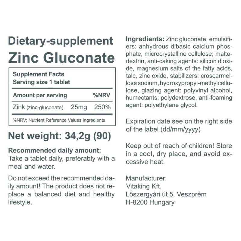 Vitaking - Zinc Gluconate - 90 Tabs