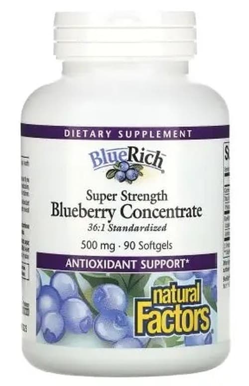 Natural Factors - Super Strength Blueberry Concentrate - 500mg – Natural Factors förpackning