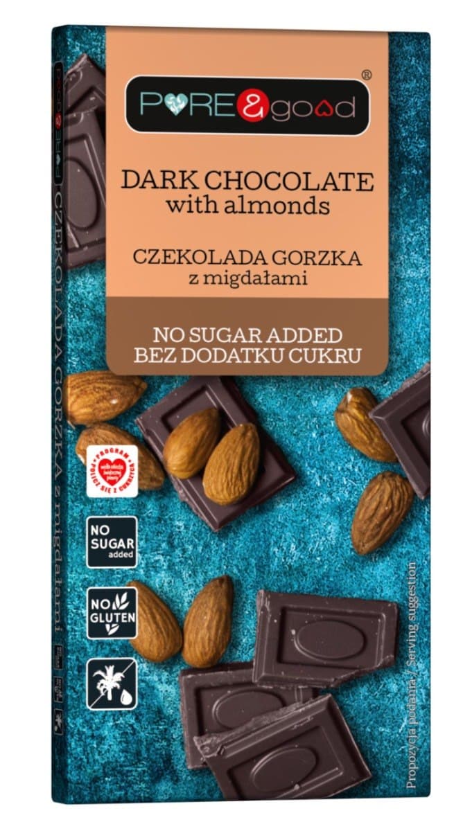 PURE & good - Dark Chocolate with Almonds - 75g – PURE & good förpackning