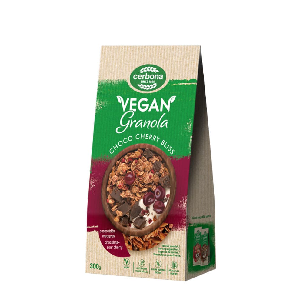Cerbona - Vegan Cocoa Cherry Granola - 300g – Cerbona förpackning