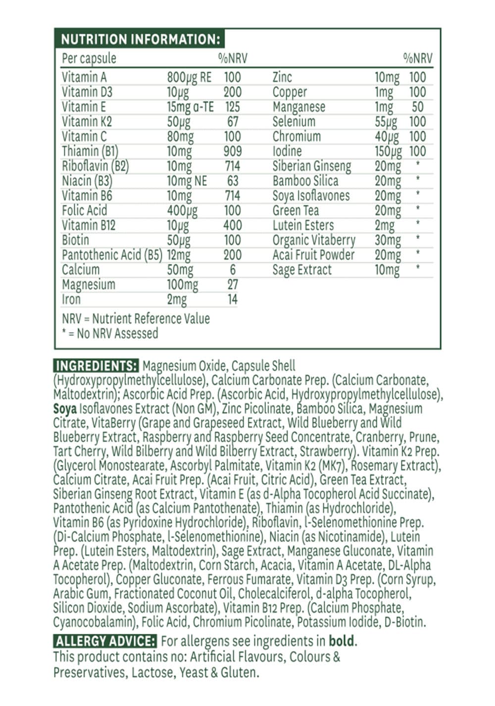 Nature's Aid - Women 50+ Multi-Vitamins & Minerals - 30 Caps