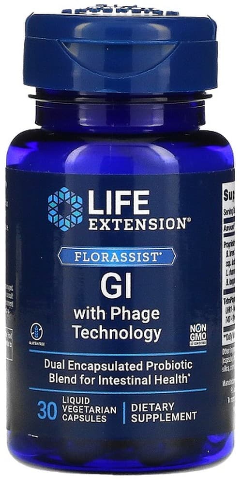 Life Extension - Florassist GI with Phage Technology - 30 Liquid Vegetarian Capsules – Life Extension förpackning