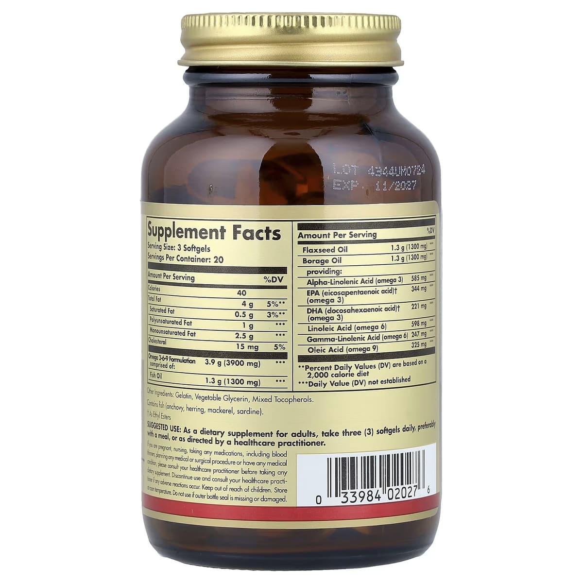Solgar - Omega 3-6-9 - 300 mg EPA ja DHA - 60 Kapselia