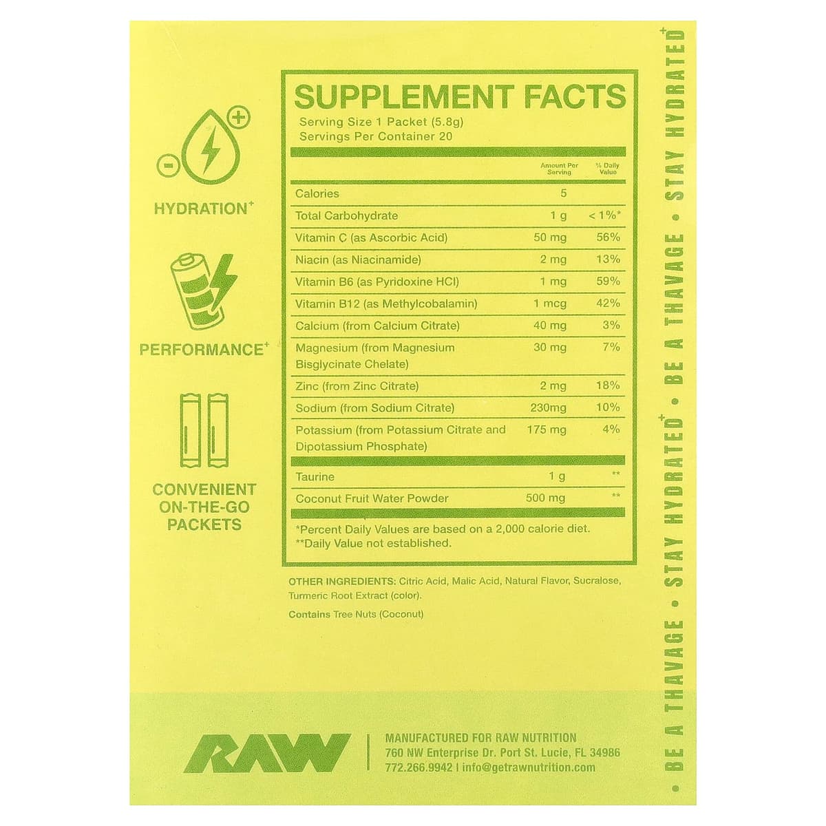 Raw Nutrition - Rum Hydration - Elektrolytløsning - 20 X 5,8g (100 Poser/Poser)