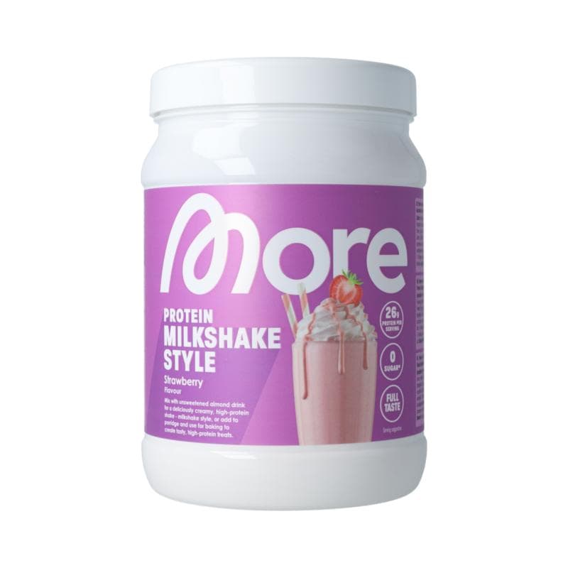 More - Protein - 360 g, milkshakesmak med jordgubb – More förpackning