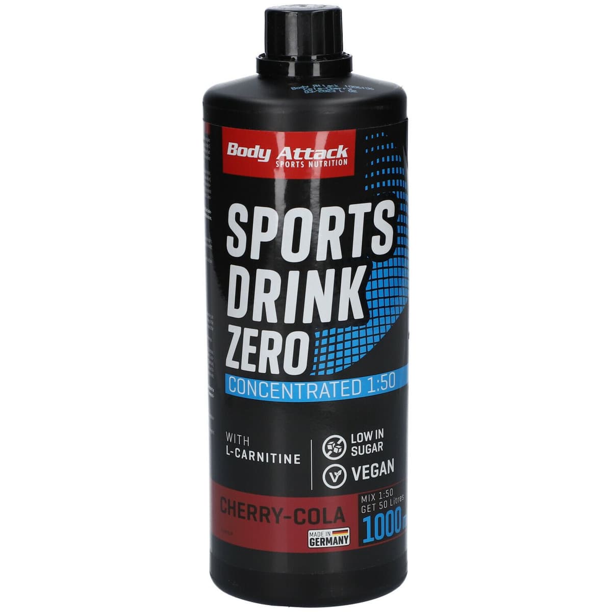Body Attack - Sports Drink Zero - 1000 ml, cola och körsbär – Body Attack förpackning