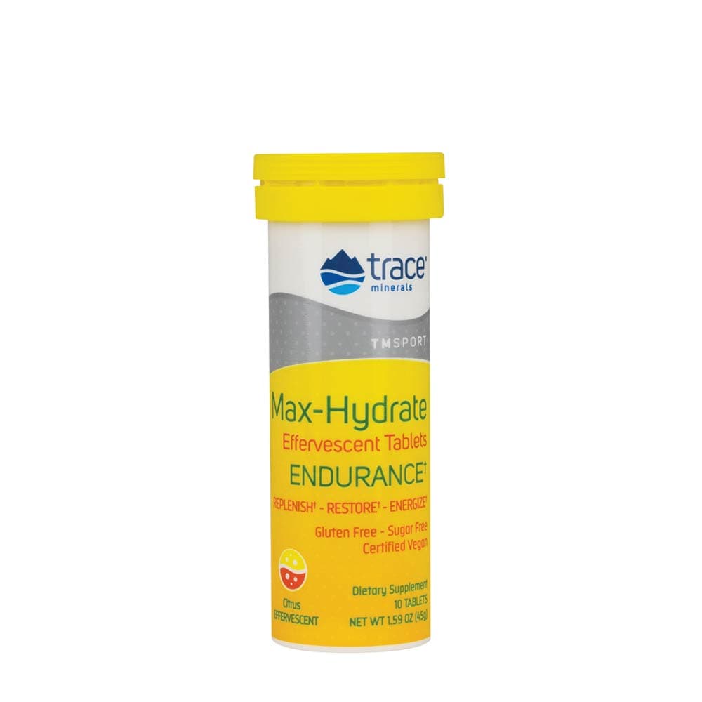 Trace Minerals Max-Hydrate Endurance - Citrus - 10 Effervescent Tabs - 10 Tabs / 1.59oz (45g) – Trace Minerals förpackning