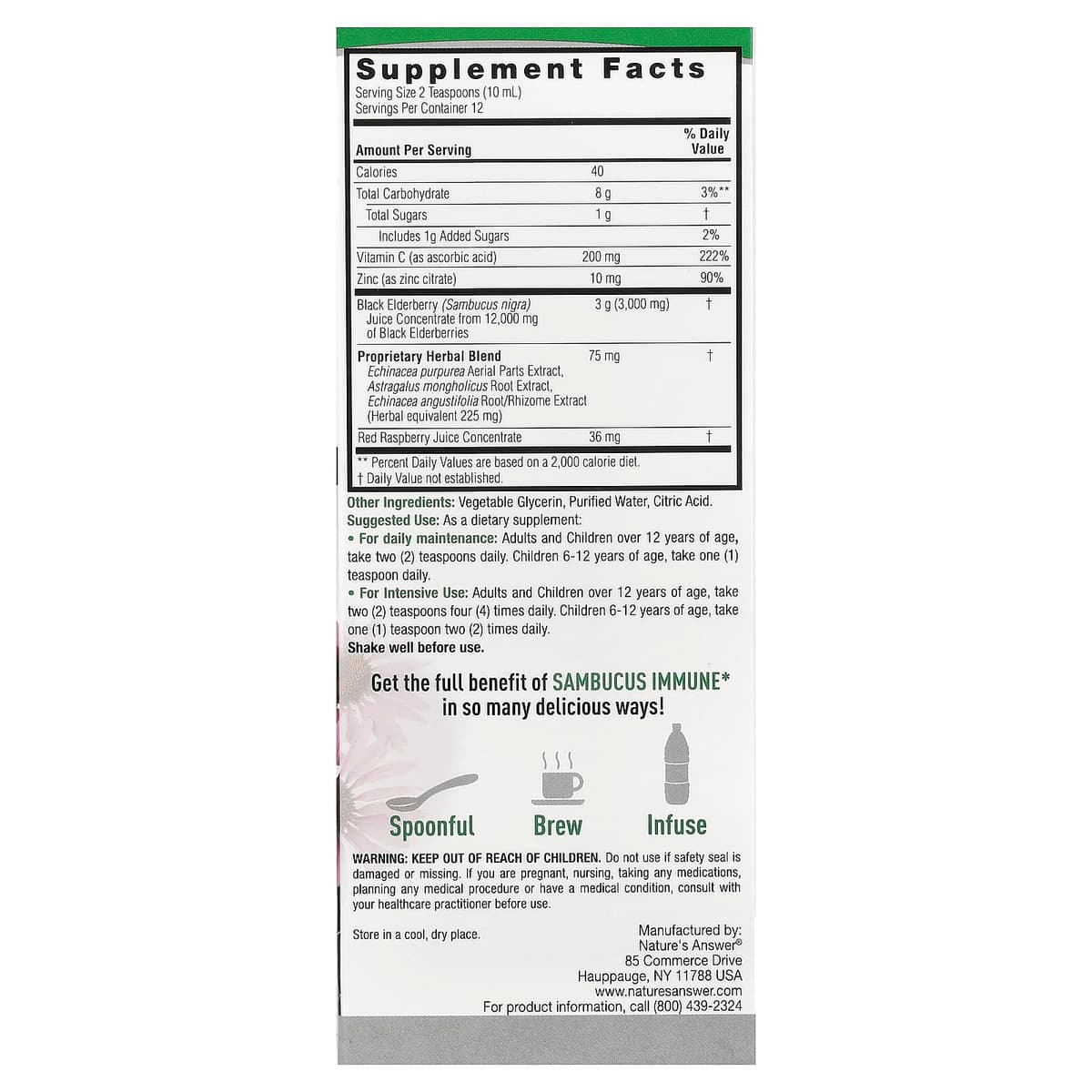 Nature's Answer - Sambucus Immune Support - 120ml
