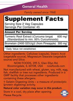 NOW Foods - Turmeric & Bromelain - 90 Vcaps