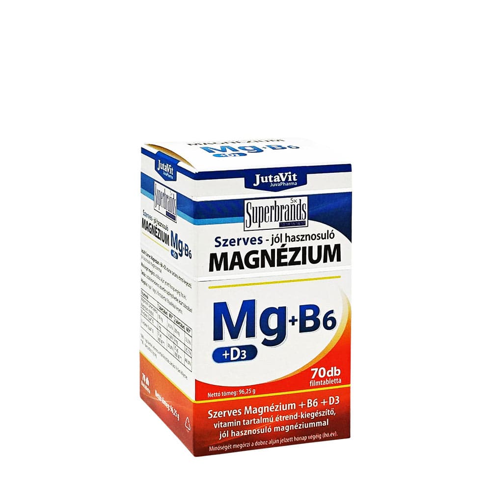 Jutavit (Jutapharma) - Organic Magnesium + B6 + D3 Tabs - 70 Tabletter (Filmabletta) – Jutavit förpackning