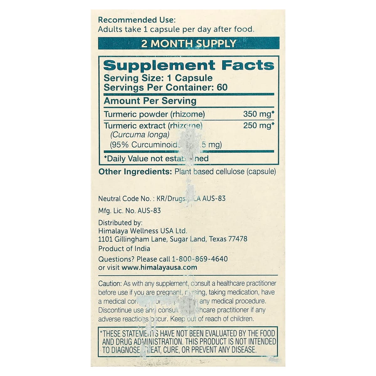 Himalaya Herbals - Turmeric 95 - 60 Caps