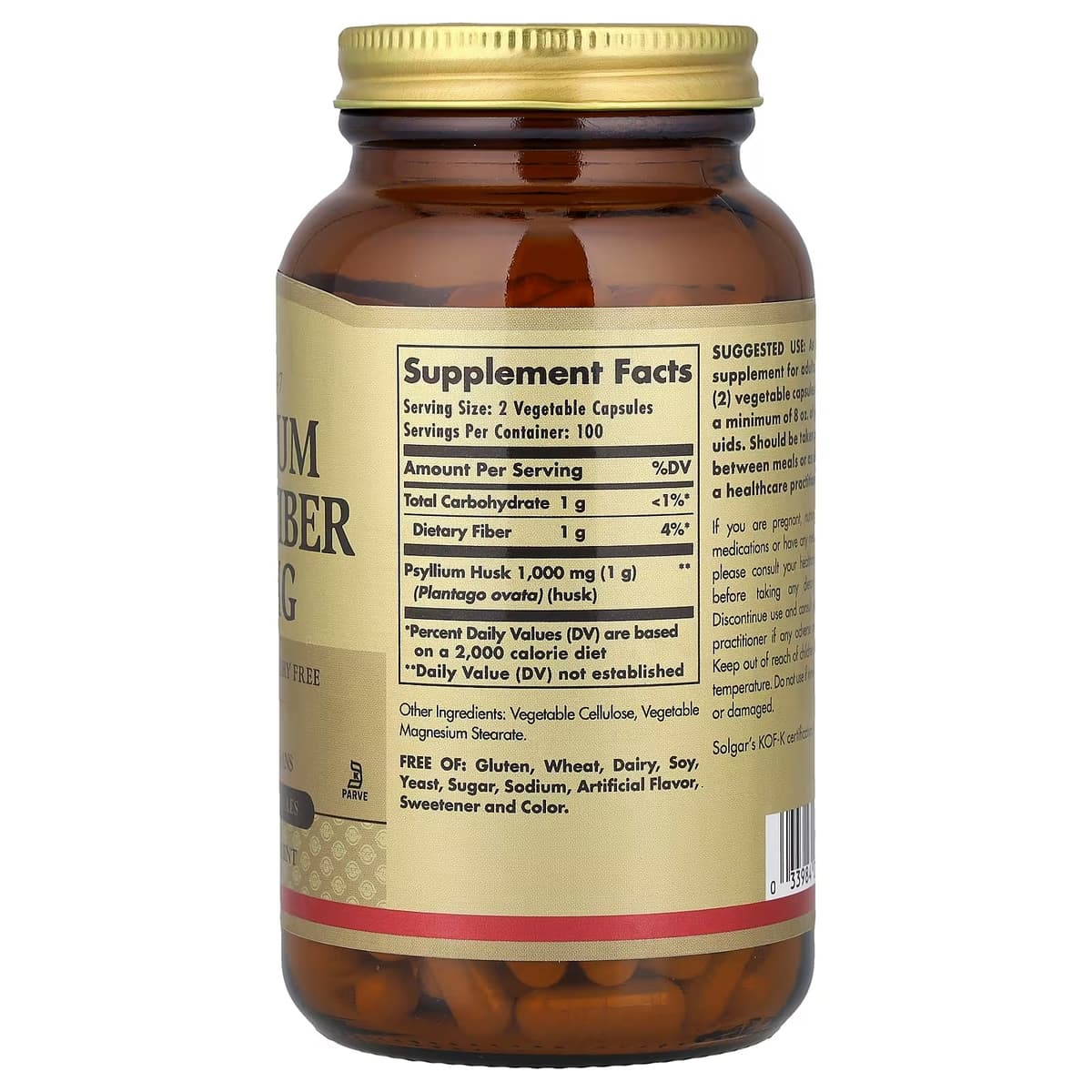 Solgar - Psyllium Husks Fiber - 200 Vegetable Capsules