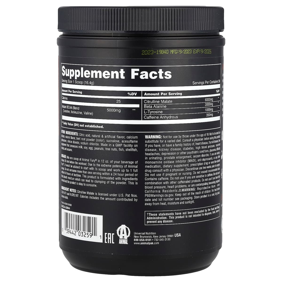 Universal Nutrition - Fury - 1.08lb