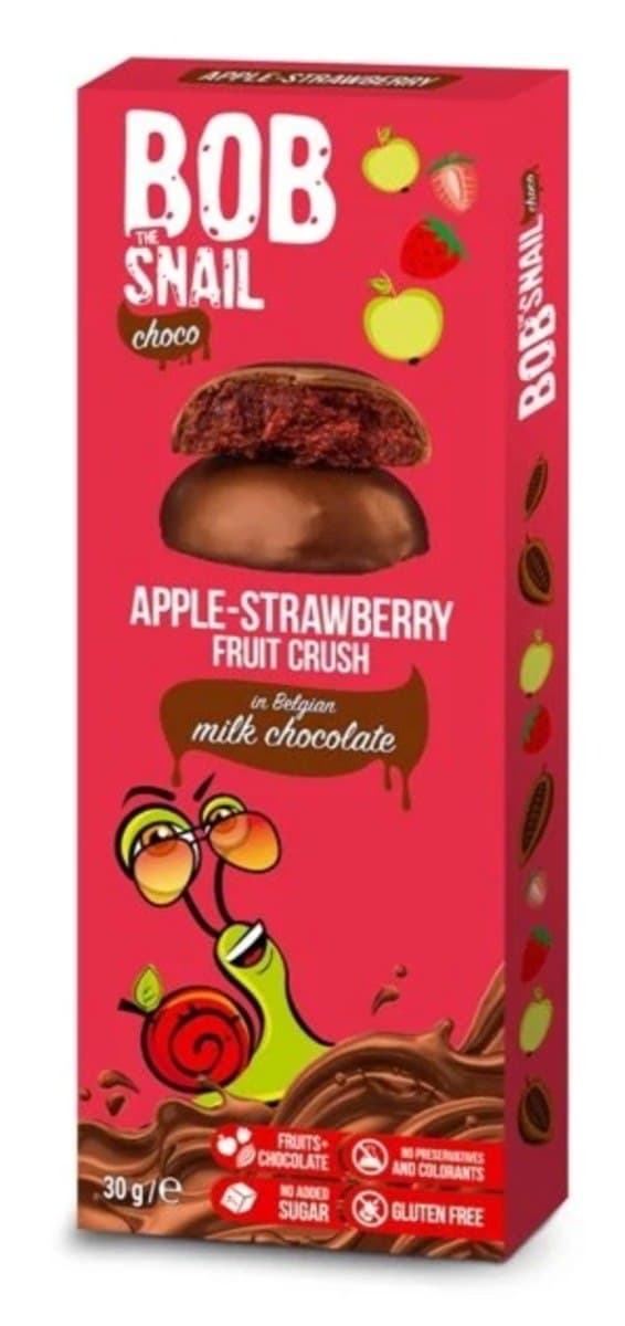 B.O.B SNAIL - Fruit Crush in Milk Chocolate - 30g – B.O.B SNAIL förpackning