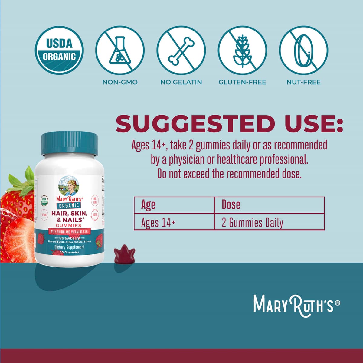 MaryRuth's - Luomu Hiukset, Iho ja Kynnet Gummies