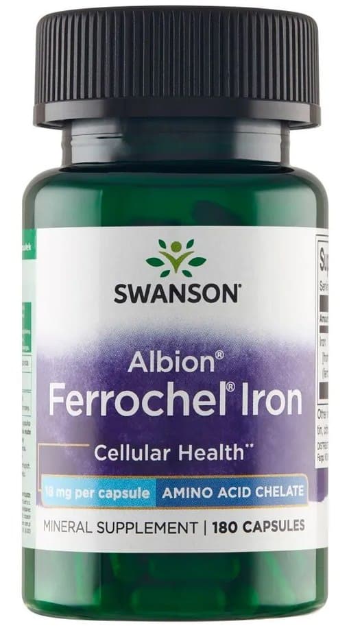 Swanson - Albion Ferrochel Iron - 18mg - 180 Caps – Swanson förpackning