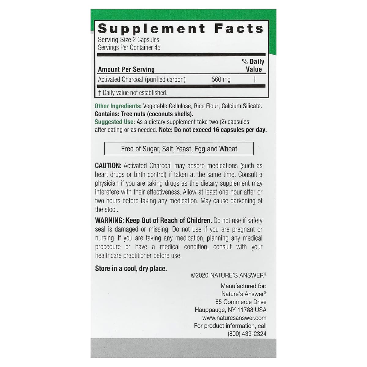 Nature's Answer - Charcoal - 90 Vcaps