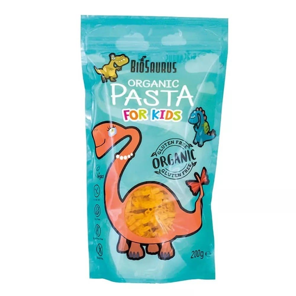 BioSaurus - Organic Pasta For Kids - 200g – BioSaurus förpackning
