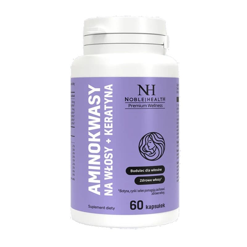Noble Health - Amino Acids for Hair + Keratin - 60 Caps – Noble Health förpackning