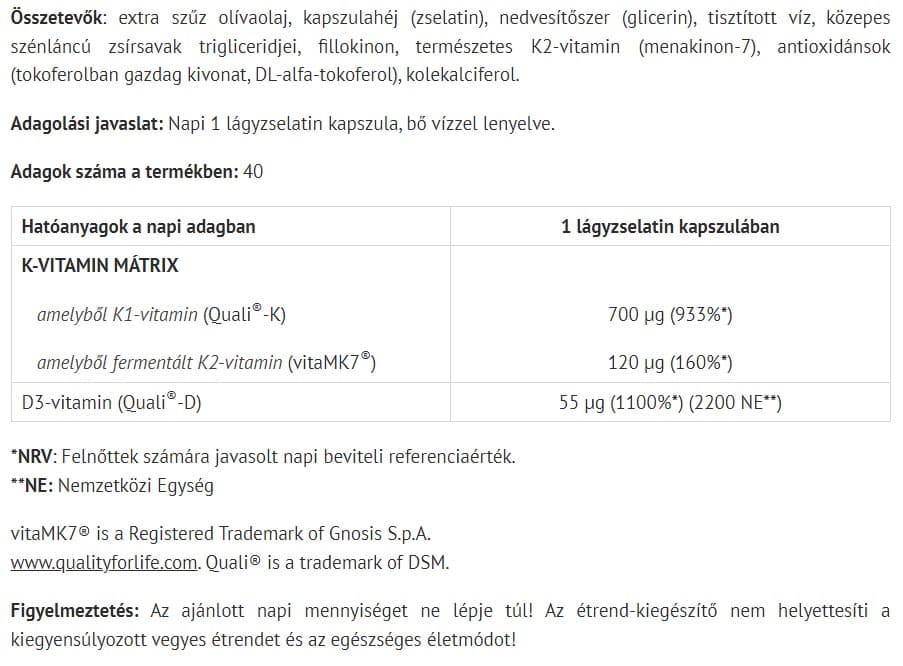 Natur Tanya - Oliva K2+D3 Vitamin - 40 Sgels