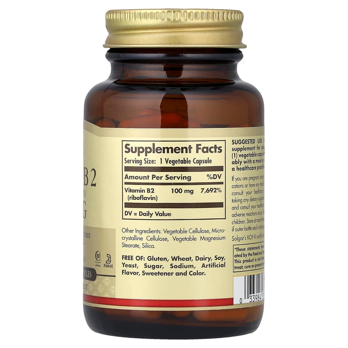 Solgar Vitamin B2 (Ribolfavin) 100mg (100 Caps)