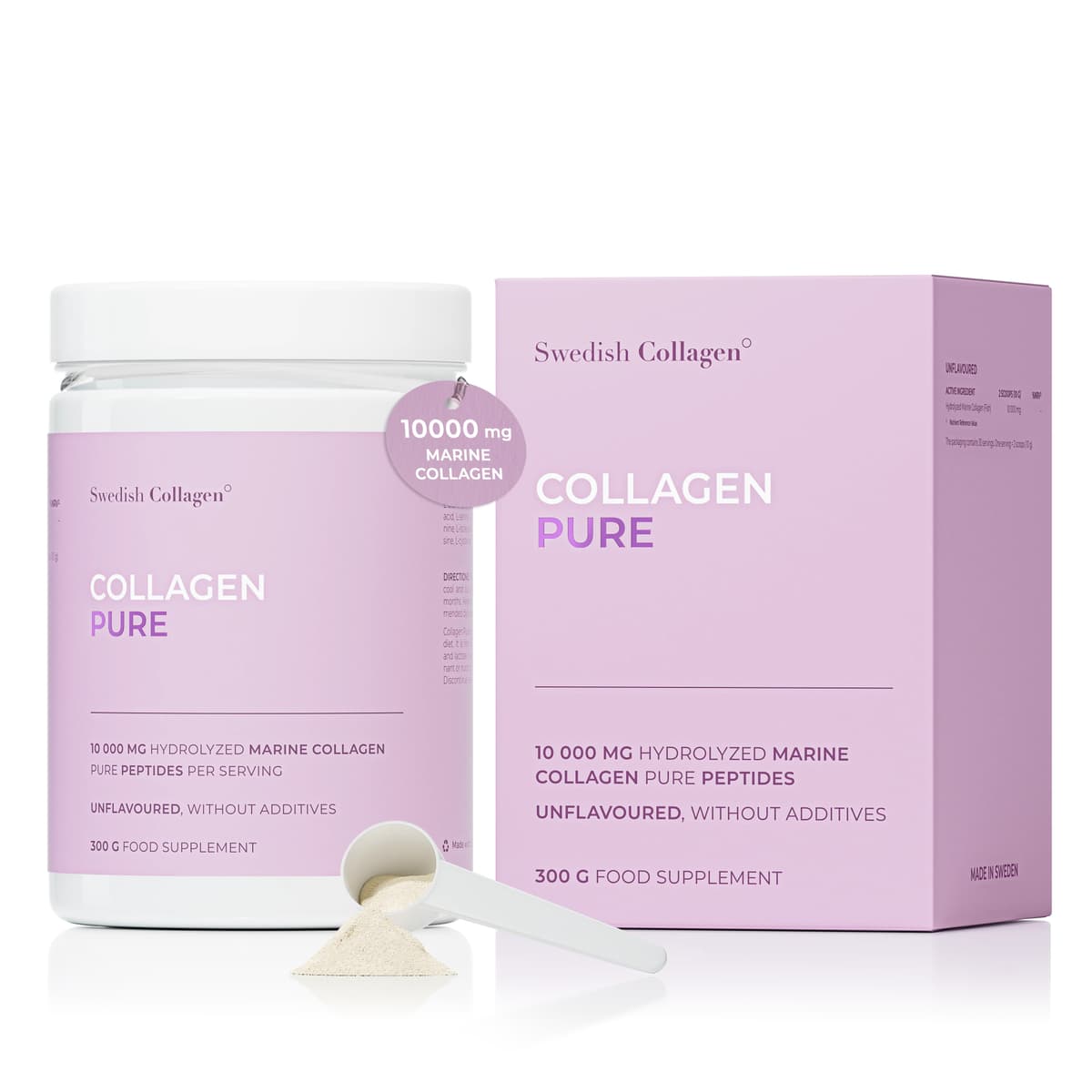 SWEDISH NATURA - Collagen Pure Powder 10000mg 300g – SWEDISH NATURA förpackning