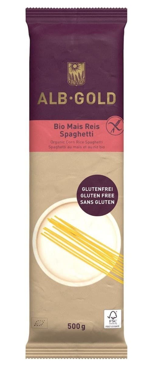 Alb-Gold - Luomu Maissihiutale- ja Riisispagetti - 500g – Alb-Gold pakkaus