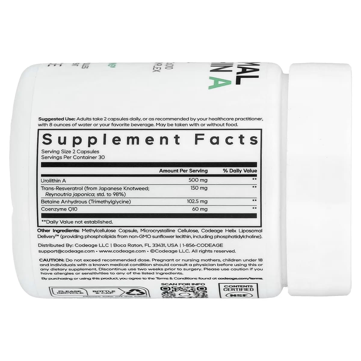 Codeage Liposomal Urolithin A - 60 Vcaps - 60 Vegetable Caps