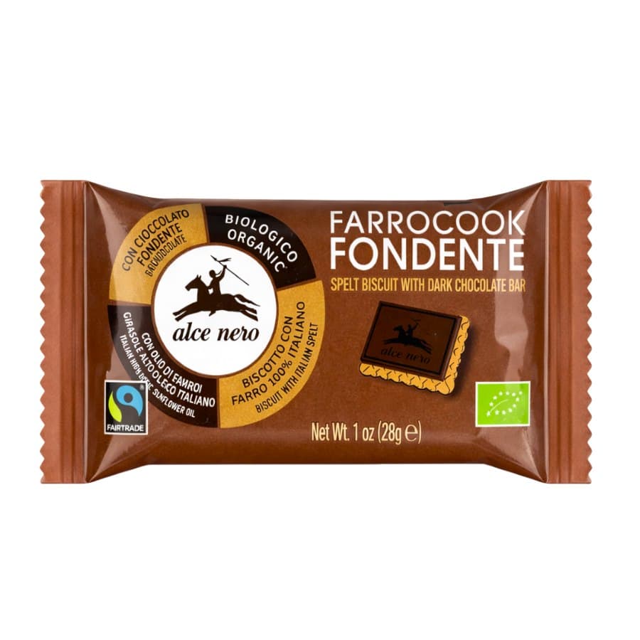 Alce Nero - Farrocook Fondente - 28g – Alce Nero förpackning
