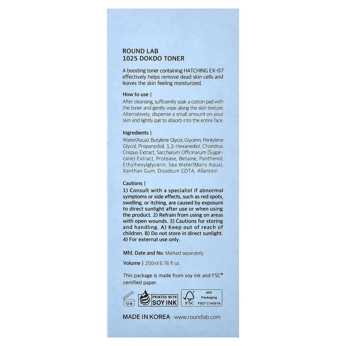 LAB ONE - Round Lab 1025 DOKDO -kasvovesi - 200 ml