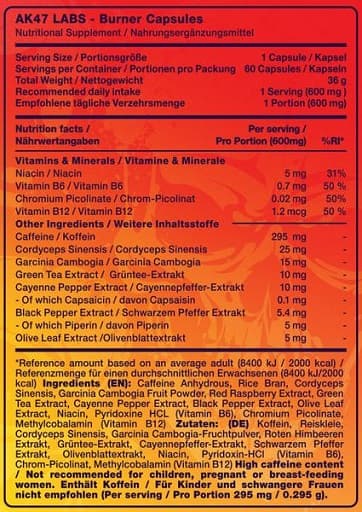 AK-47 Labs - Hallonextrakt, Vitamin B12 och Vitamin B6 - 60 kapslar
