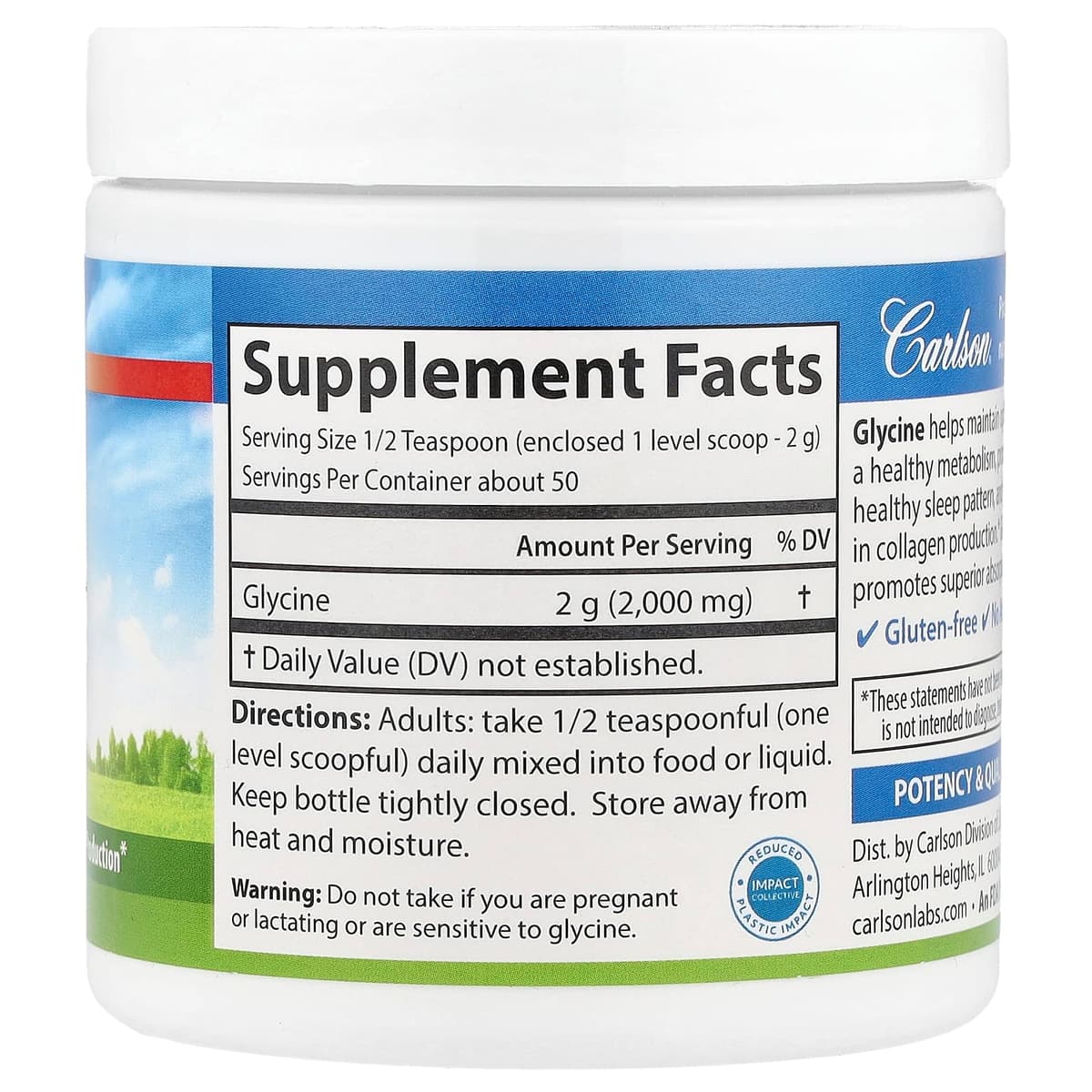 Carlson Labs - Glycine Aminosyre Pulver - 100g