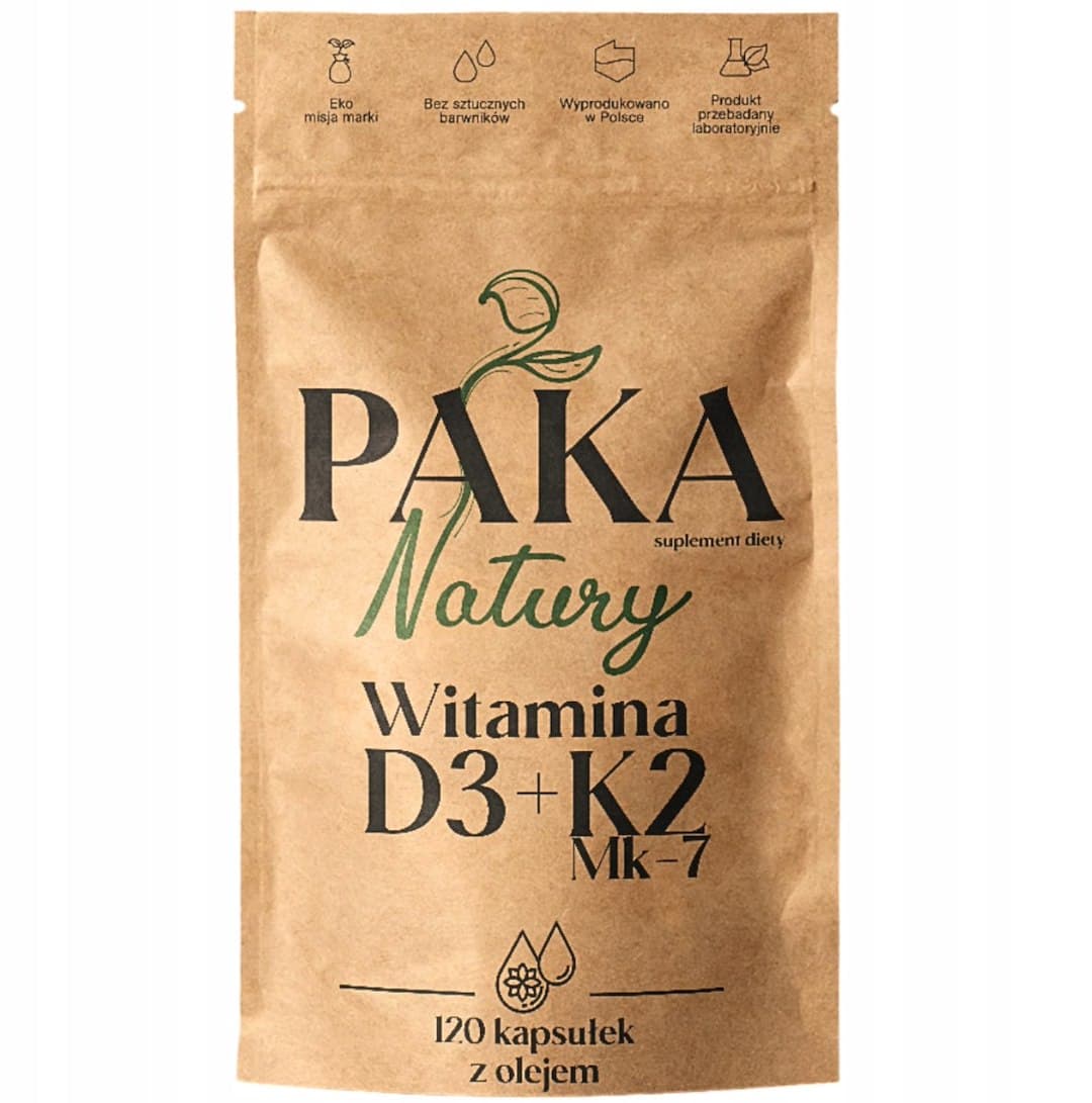 Paka Natury - Vitamin D3+K2 MK-7 - 120 Caps – Paka Natury förpackning