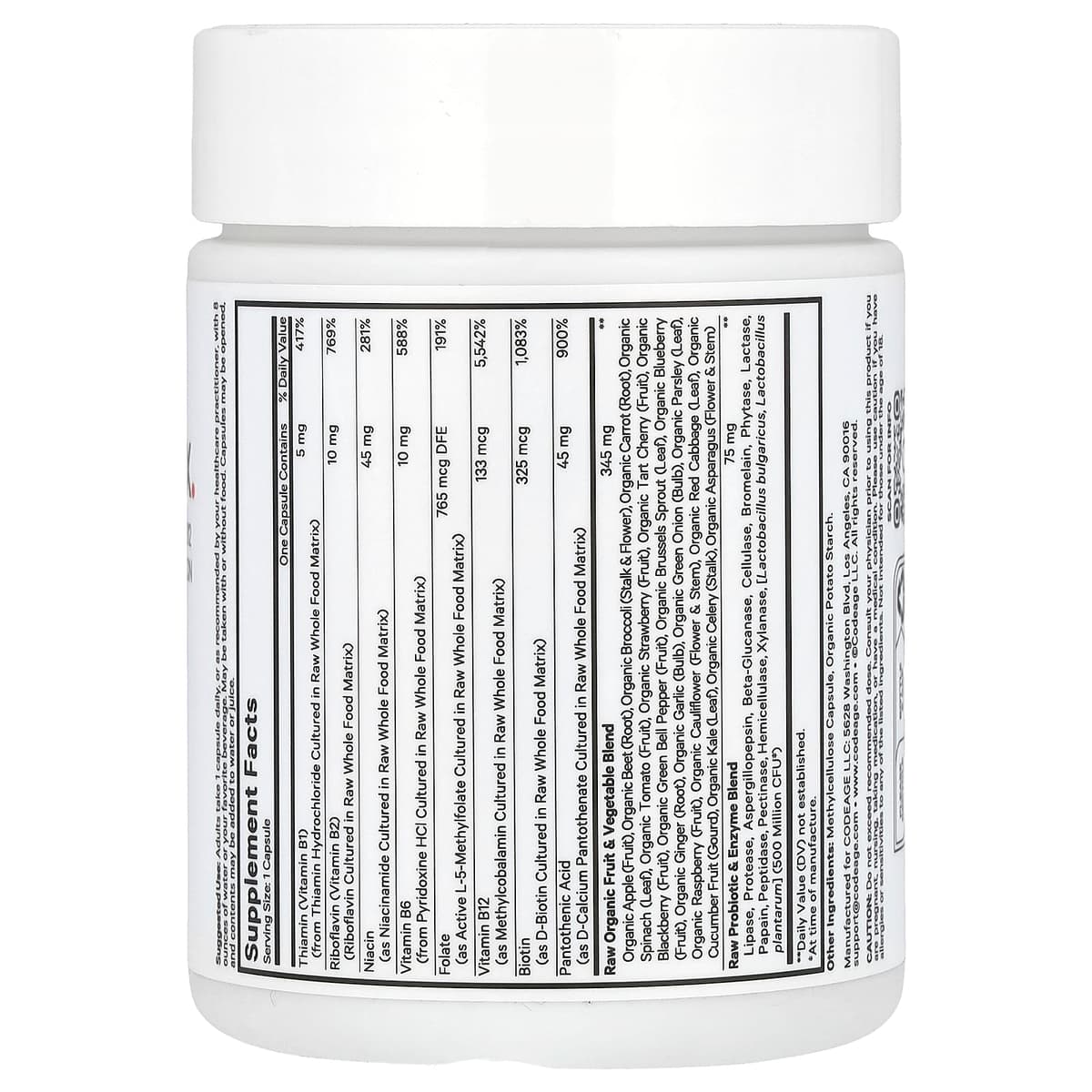 Codeage Raw Vitamin B-Complex - 60 Vcaps - 60 Vegetable Caps