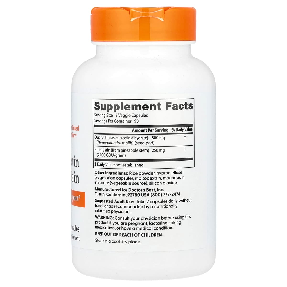 Doctor's Best - Quercetin Bromelain - 180 Vcaps (KORT DATUM 2026-10-30)