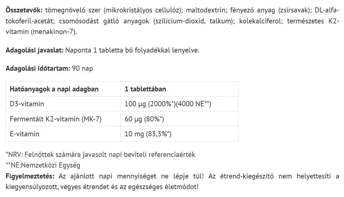 Natur Tanya - Organic D3 + K2 Vitamin - 100 Tabs
